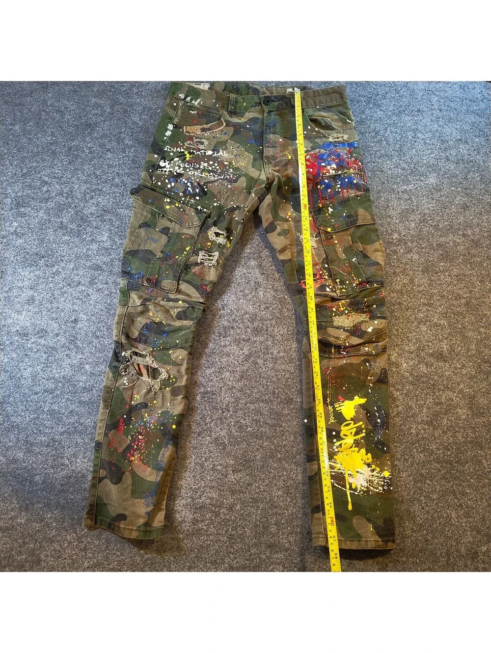 Smoke Rise Camo Paint Splatter Cargo Pants Distress Men